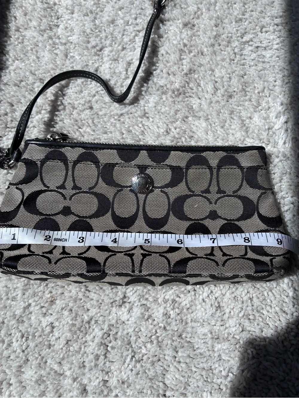 Coach Signature Canvas Wristlet in Black and tan
